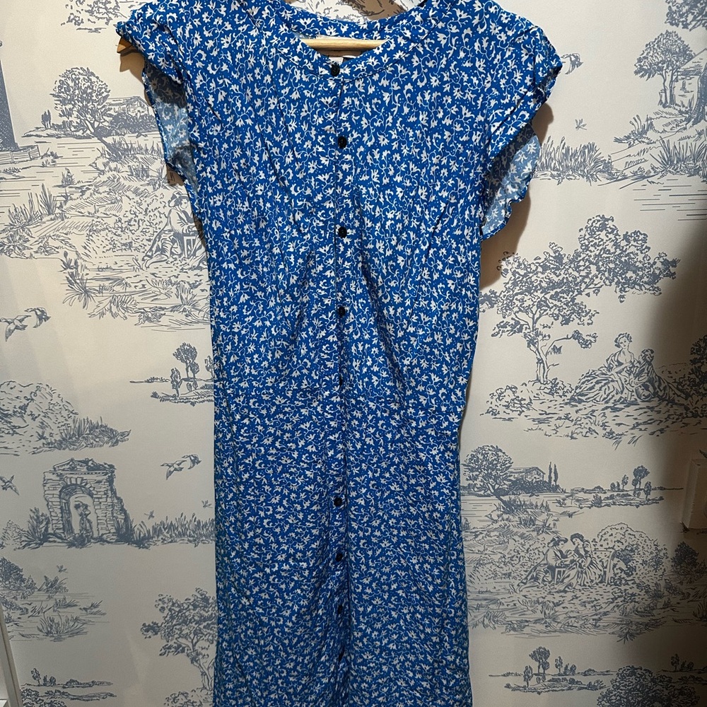 LOFT Blue Floral Button-Down Dress